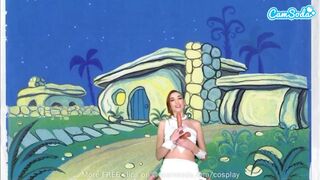 Cuki tinédzser wilma flintstone cosplayben masturbál és orálozza a gigászi fazsat